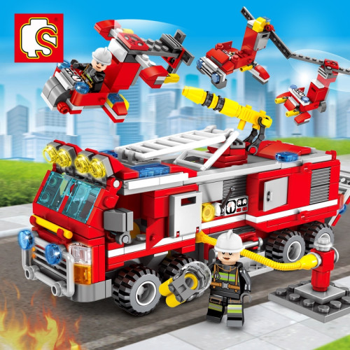 SEMBO 603034 Fire Front Line: Fire Truck 27in1 Search And Rescue Robot And Fire Hydrant Technic